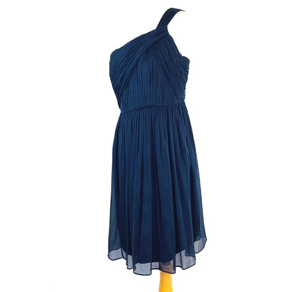 J. Crew Lucienne One Shoulder Dress Silk Navy Blue Chiffon Silk Ladies Sz 10P - Picture 5 of 8